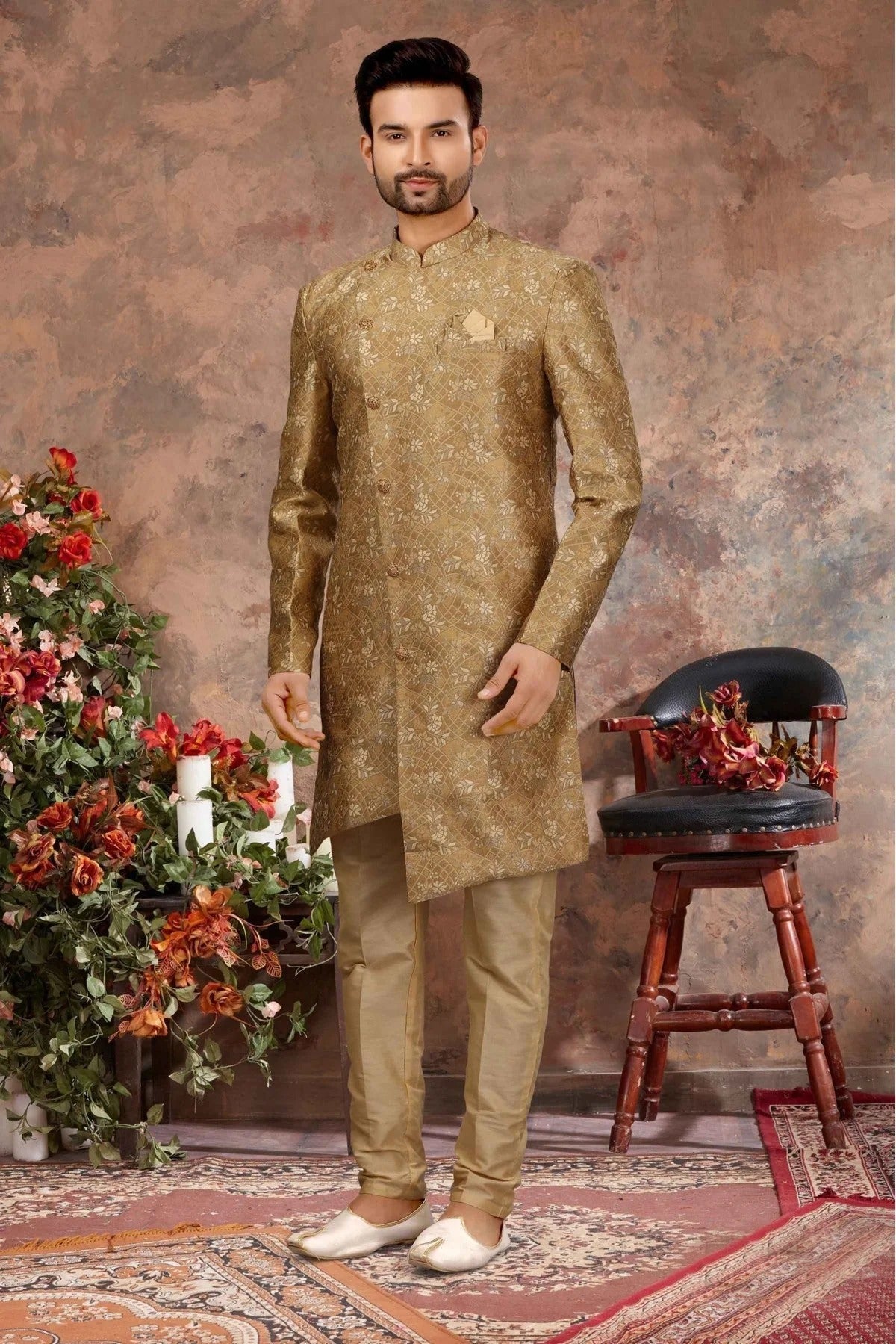 Gold Jacquard Thread Sherwani NCSH10410448