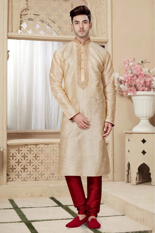 Gold Kurta Pajama In Art Dhupion NCKP10410563