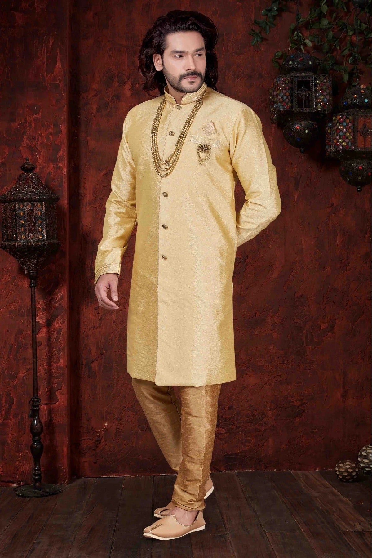 Gold Kurta Pajama In Silk NCKP10410598