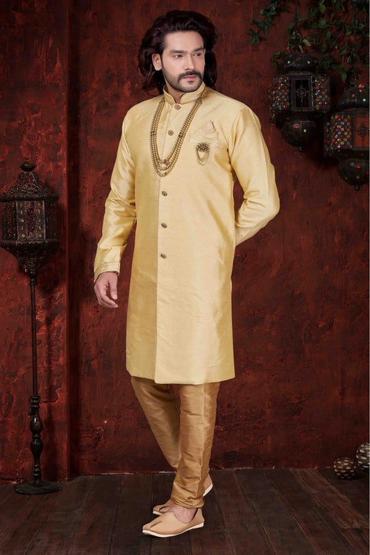 Gold Kurta Pajama In Silk NCKP10410598