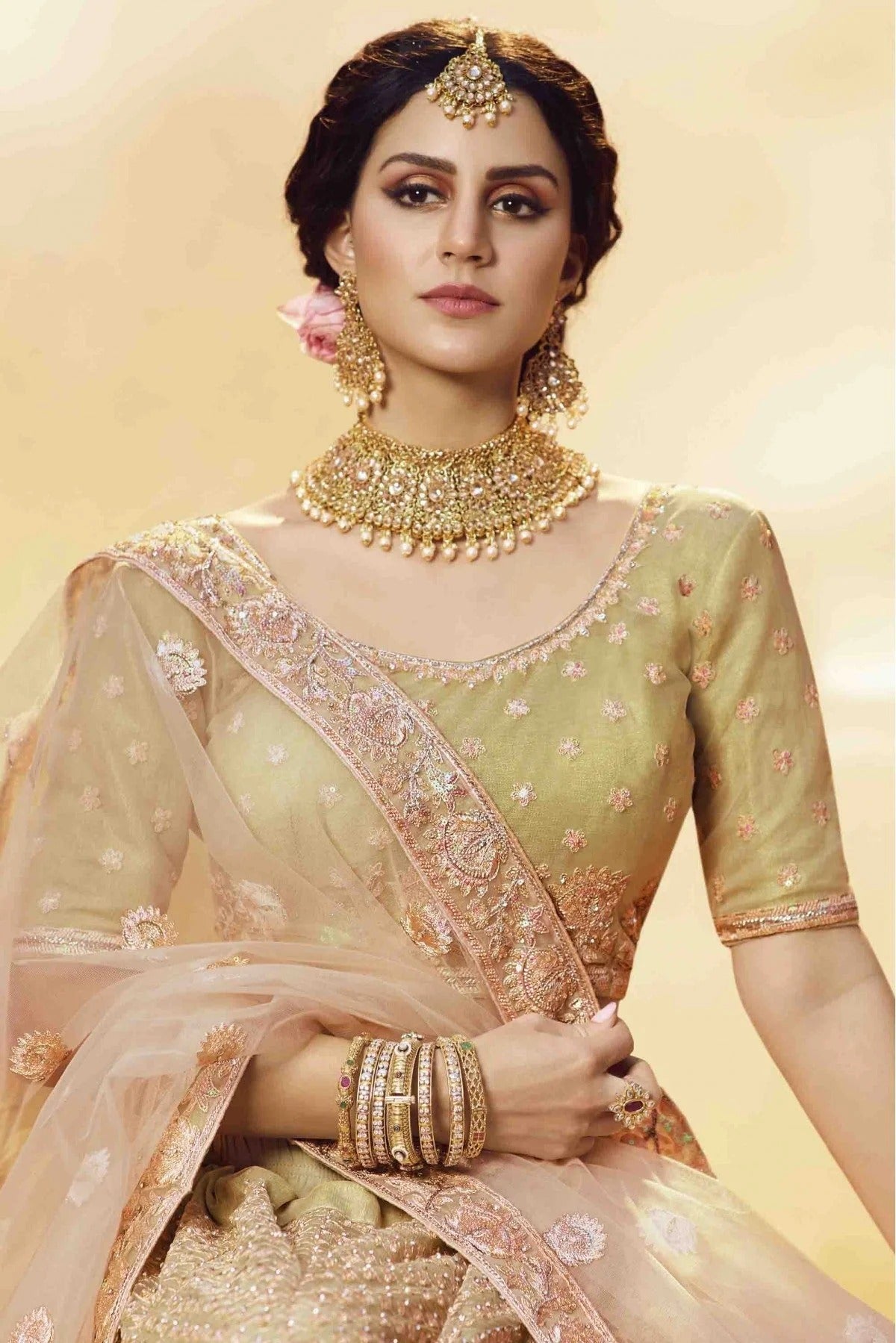 Gold Soft Net And Silk Embroidery Lehenga Choli NCLC10810461