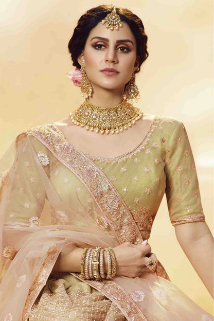 Gold Soft Net And Silk Embroidery Lehenga Choli NCLC10810461