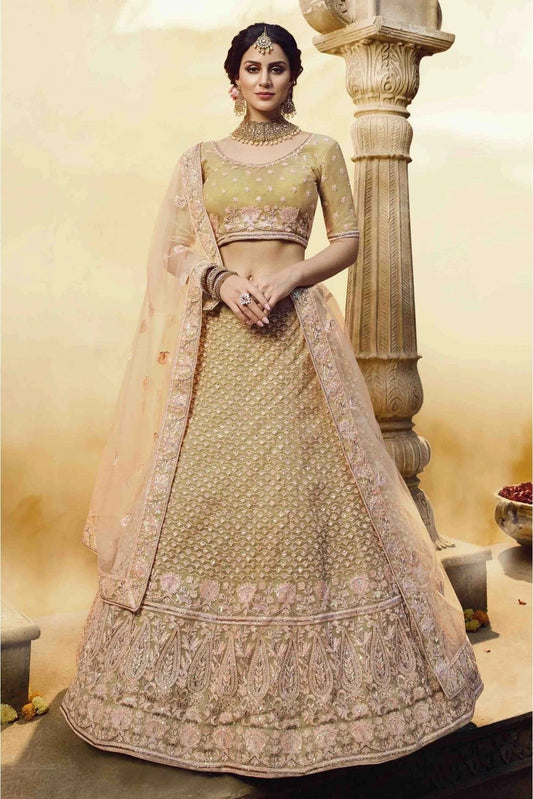 Gold Soft Net And Silk Embroidery Lehenga Choli NCLC10810461