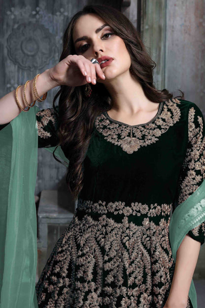 Green 9000 Velvet Semi Stitched Anarkali Suit NCSM10510376