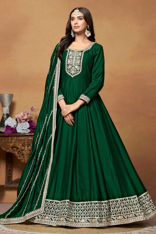 Green Anarkali SuitArt Silk Semi Stitched NCSM10510229