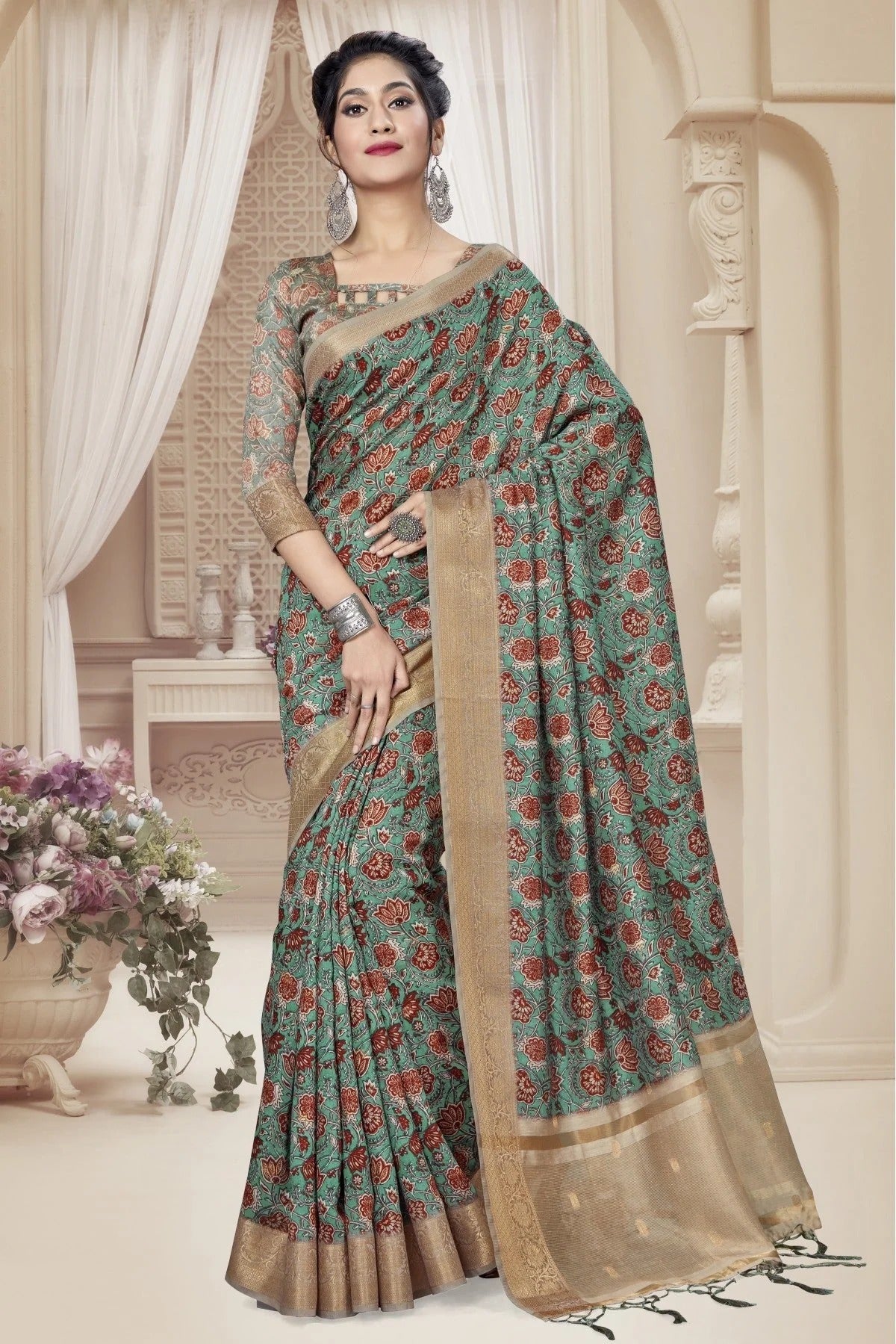 Green Art Silk Digital Print Saree NCSD11210804