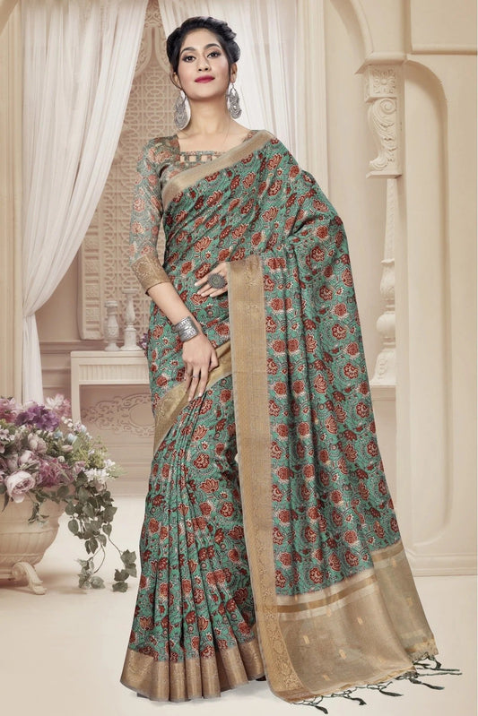 Green Art Silk Digital Print Saree NCSD11210804