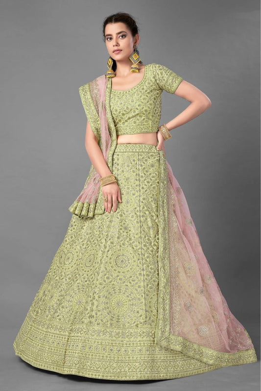 Green Art Silk Embroidery Lehenga Choli NCLC10810465