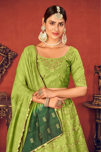 Green Art Silk Embroidery Lehenga Choli NCLC11510140