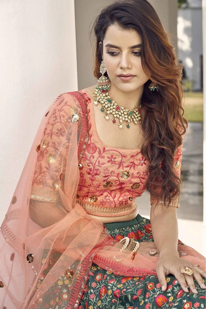 Green Art Silk Embroidery Lehenga Choli NCLC11510157