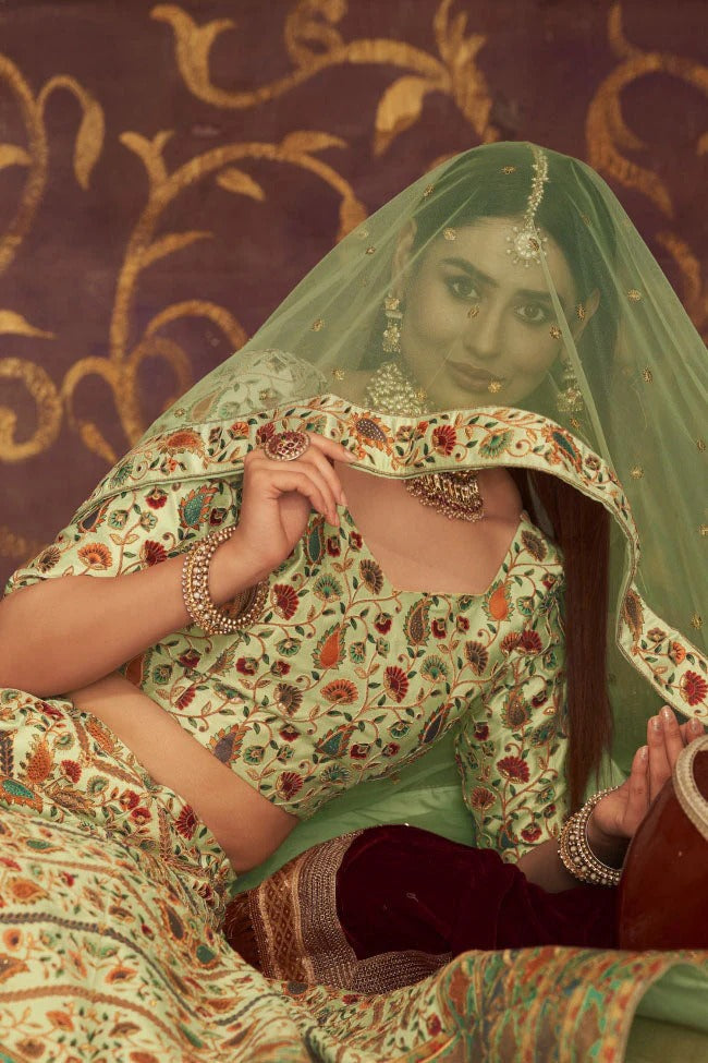Green Art Silk Embroidery Lehenga Choli NCLC11510159