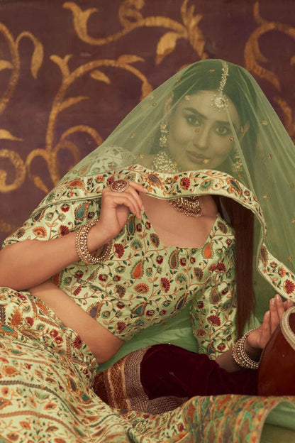 Green Art Silk Embroidery Lehenga Choli NCLC11510159