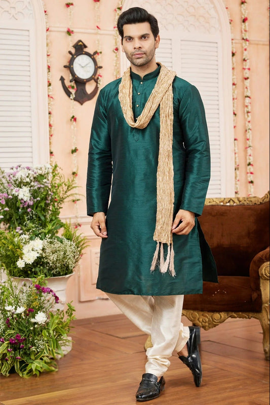 Green Art Silk Kurta PajamaWith Stole  NCKP12310128