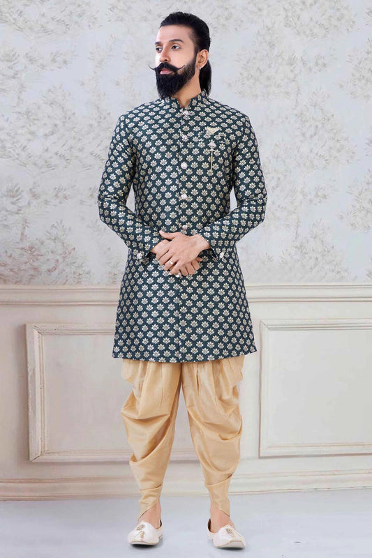 Green Banarasi Festival Wear Dhoti Sherwani NCSH11310179