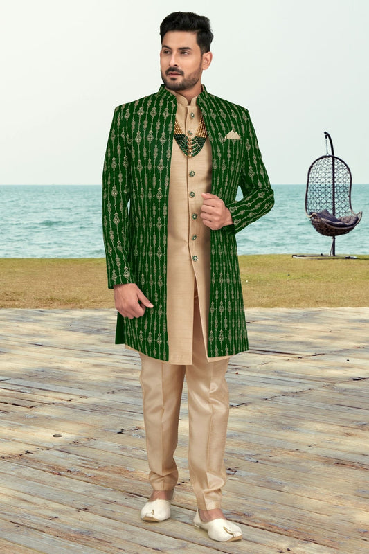 Green Banarasi Silk Sherwani NCSH10410260