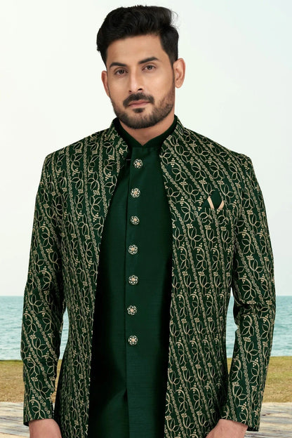 Green Banarasi Silk Sherwani NCSH10410268