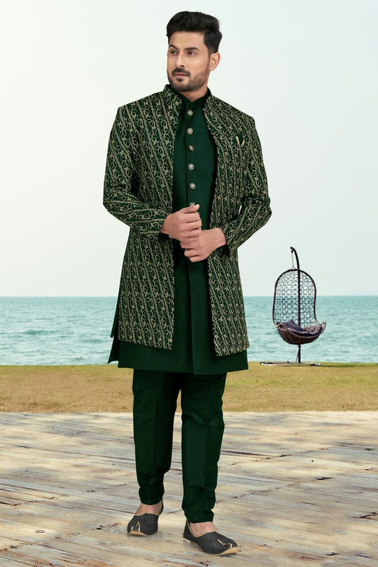 Green Banarasi Silk Sherwani NCSH10410268