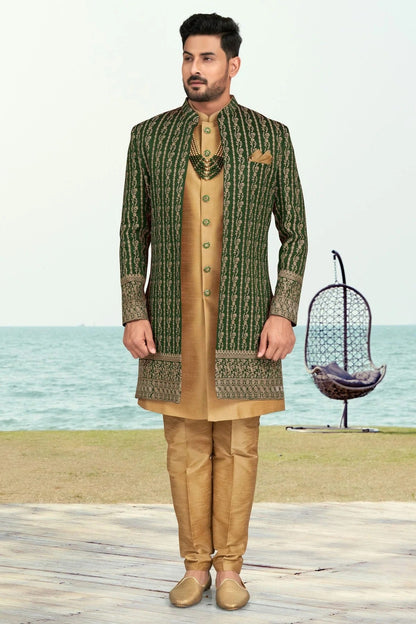 Green Banarasi Silk Sherwani NCSH10410270