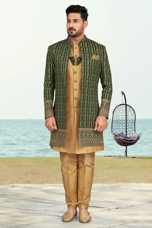 Green Banarasi Silk Sherwani NCSH10410270