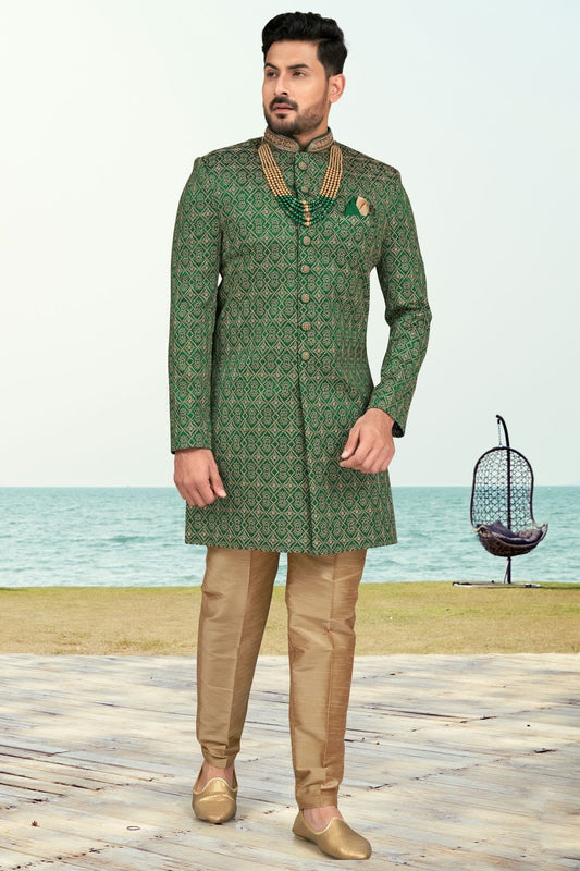 Green Banarasi Silk Sherwani NCSH10410283