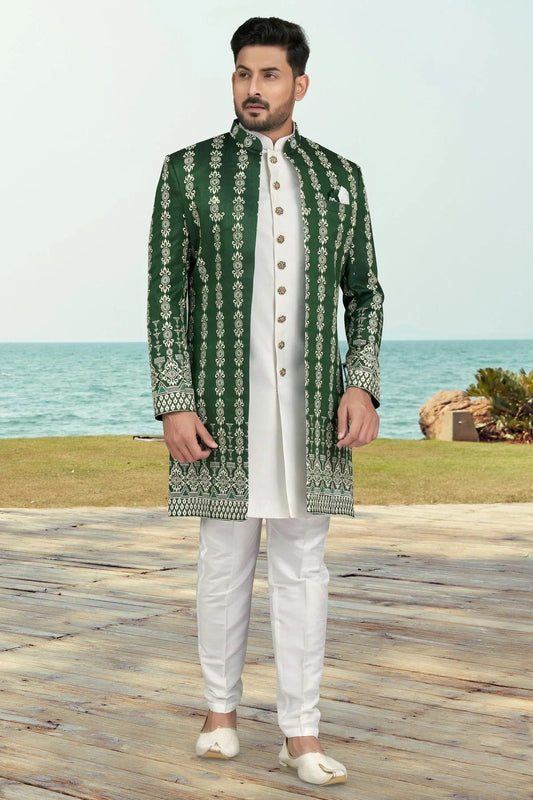 Green Banarasi Silk Sherwani NCSH10410288