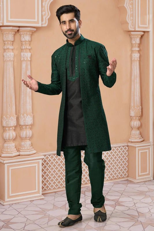 Green Banglori Silk Sherwani NCSH10410219