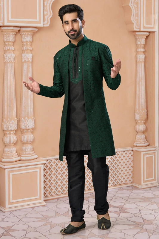 Green Banglori Silk Sherwani NCSH10410248