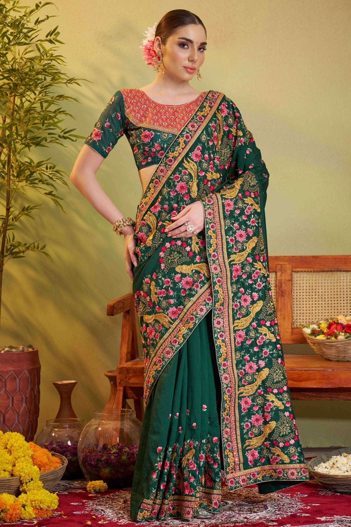 Green Barfi Satin Designer Saree NCSD11110813