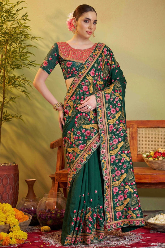 Green Barfi Satin Designer Saree NCSD11110813