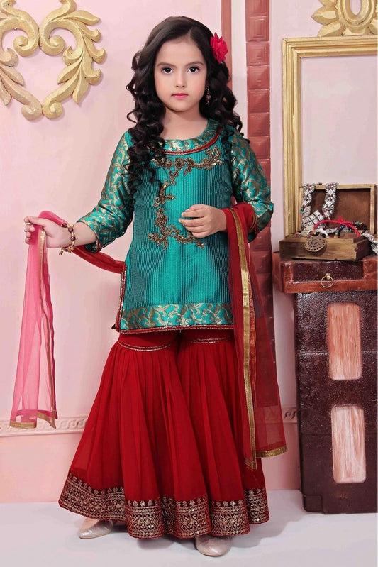Green Brocade Party Wear Sharara Suit NCGW10710805