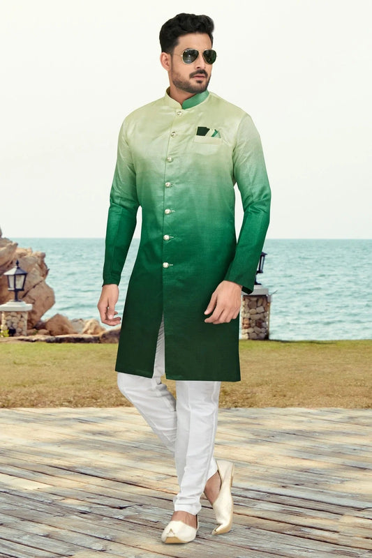 Green Champion Silk Indo Western Sherwani NCSH10410302