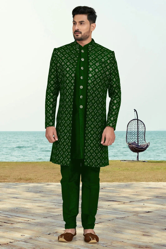 Green Champion Silk Sherwani NCSH10410258