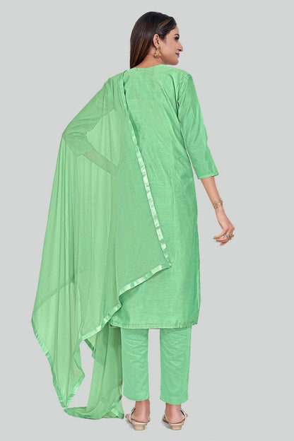 Green Chanderi Silk Pant Style Suit NCSM11112347