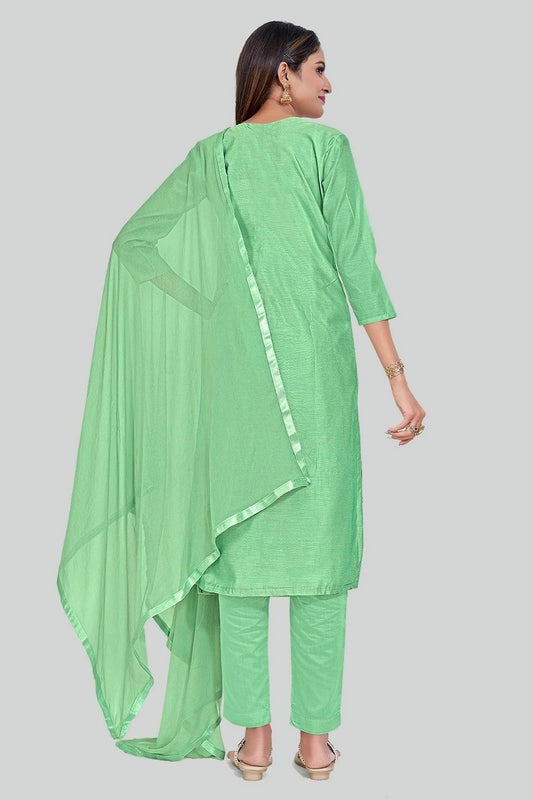 Green Chanderi Silk Pant Style Suit NCSM11112347