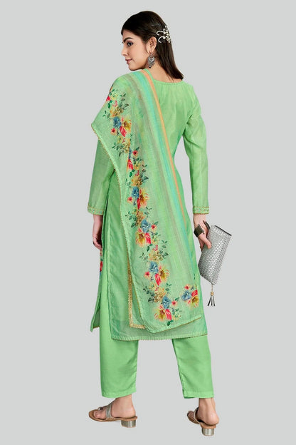 Green Chanderi Silk Pant Style Suit NCSM11112365