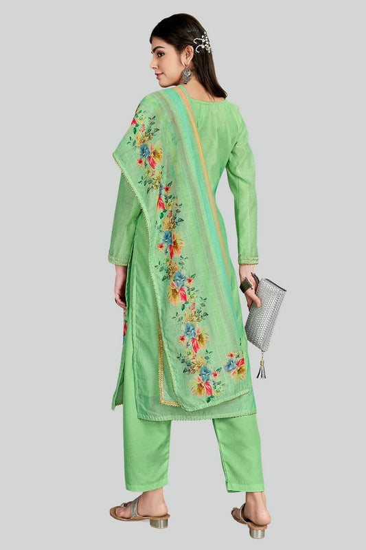 Green Chanderi Silk Pant Style Suit NCSM11112365