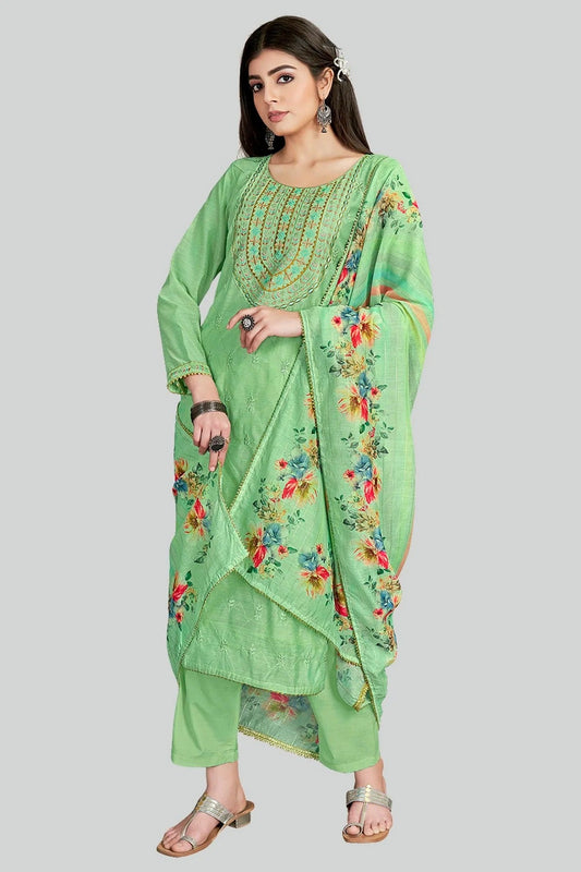 Green Chanderi Silk Pant Style Suit NCSM11112365