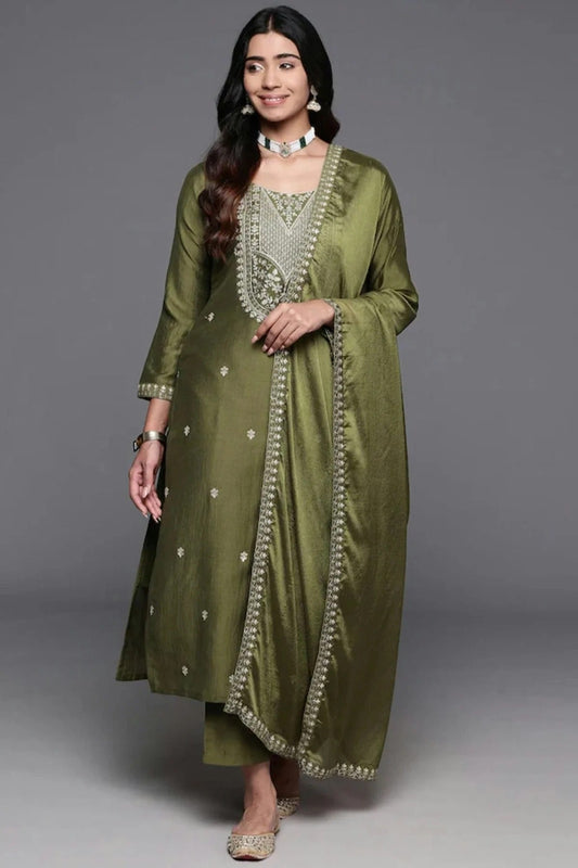 Green Chanderi Viscose Stitched Salwar Suit NCSS11111894
