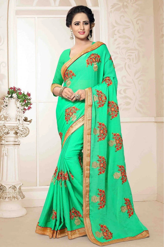 Green Chiffon Embroidery Saree NCSD11210514