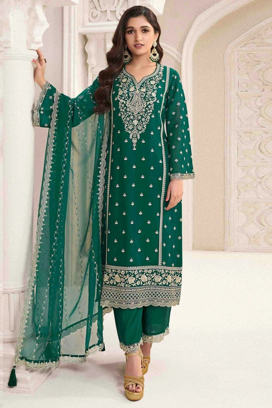 Green Chiffon Palazzo Pant Suit NCSM11110768