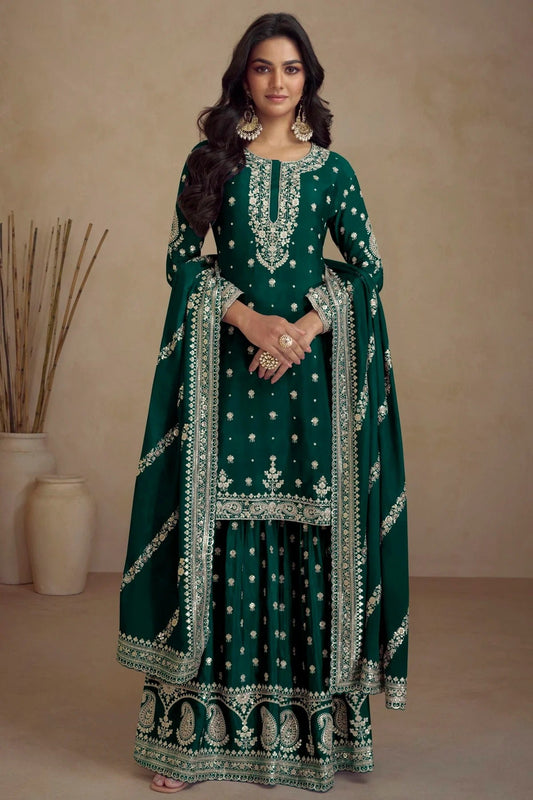 Green Chinon Palazzo Pant Suit NCSM11410396