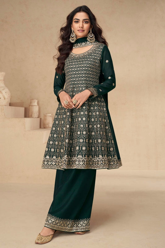 Green Chinon Silk Palazzo Pant Suit NCSM11410401