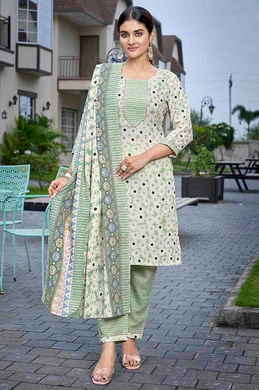Green Cotton Blend Stitched Suit NCSS11110874