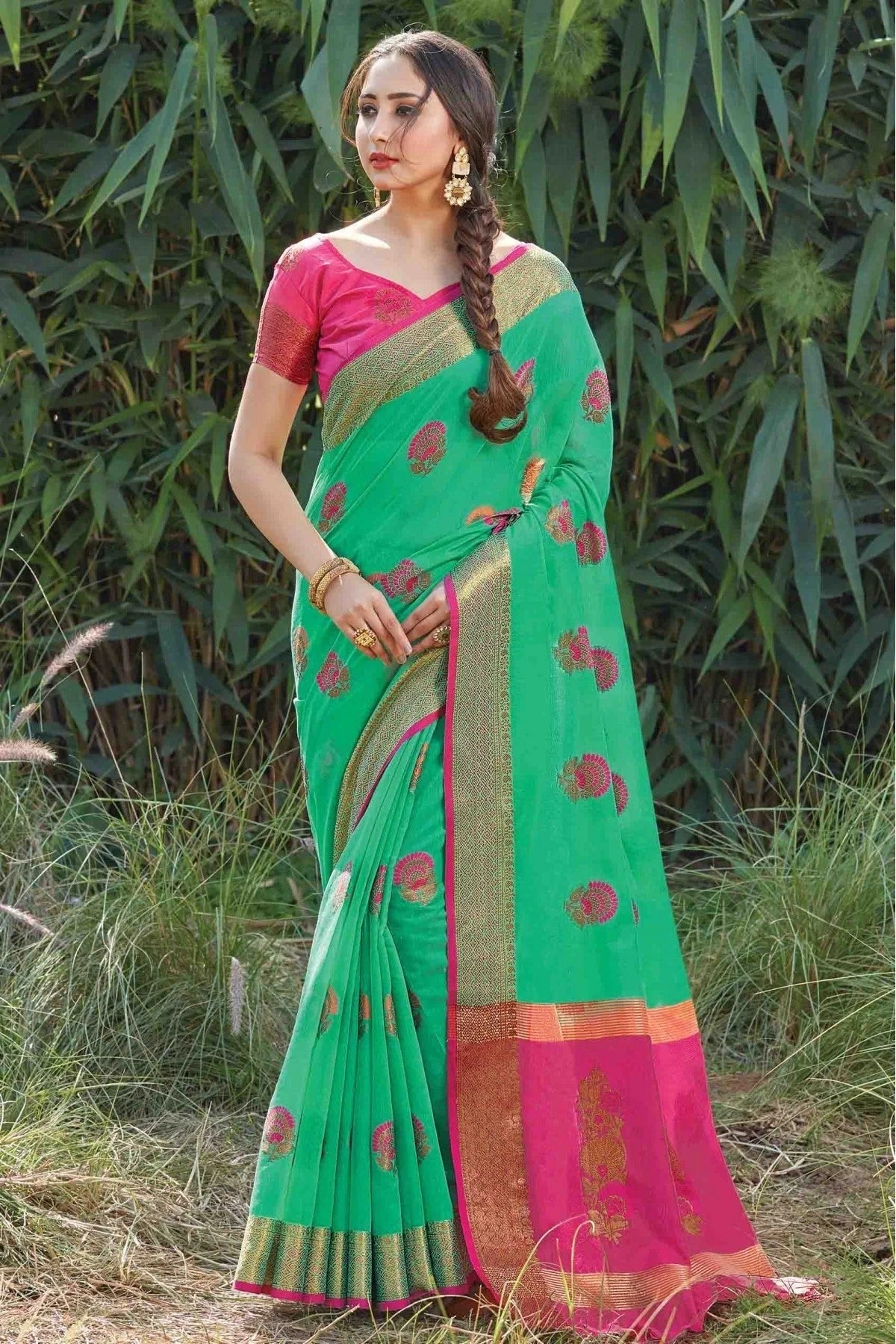 Green Cotton Handloom Traditional Saree NCSD11010545