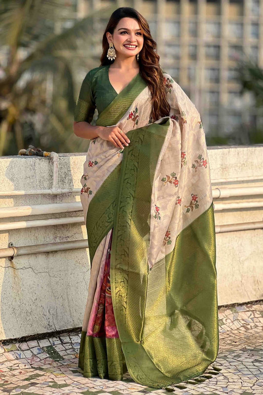 Green Cotton Linen Traditional Saree NCSD11110939