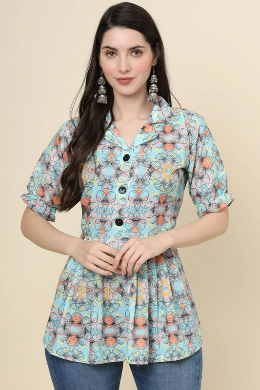 Green Cotton Printed Readymade Top NCTP11112310
