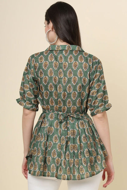 Green Cotton Printed Readymade Top  NCTP11112313