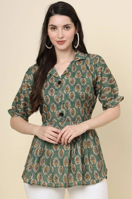 Green Cotton Printed Readymade Top NCTP11112313