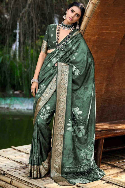 Green Cotton Silk Digital Floral Printed Saree NCSD11110242