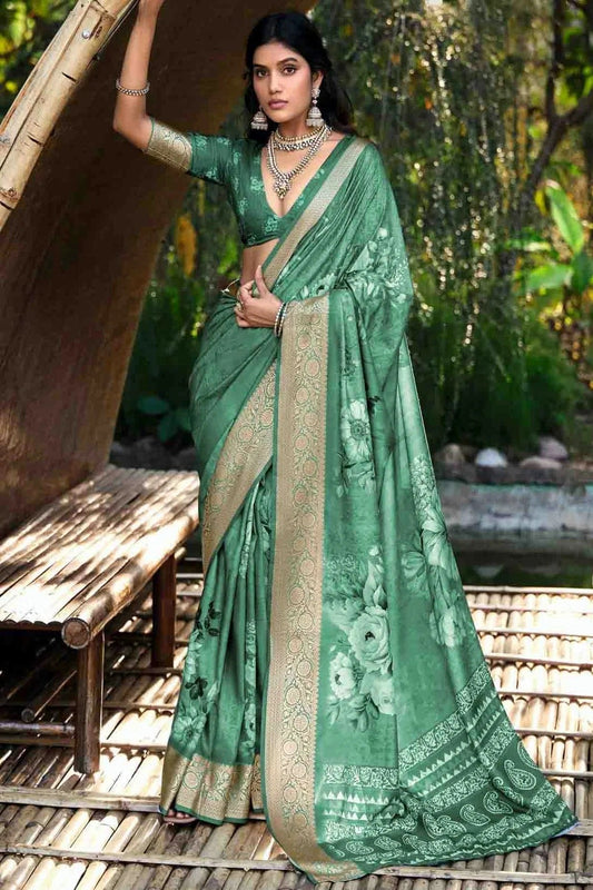 Green Cotton Silk Digital Floral Printed Saree NCSD11110244